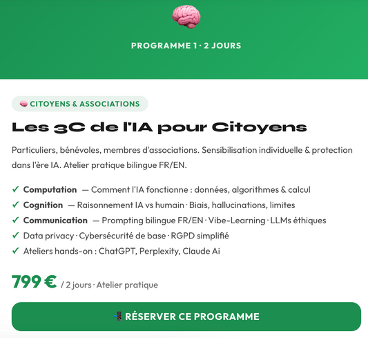 Les 3C de l'IA pour Citoyens — Atelier Bilingue FR/EN · 2 Jours · 30 Juin 2026